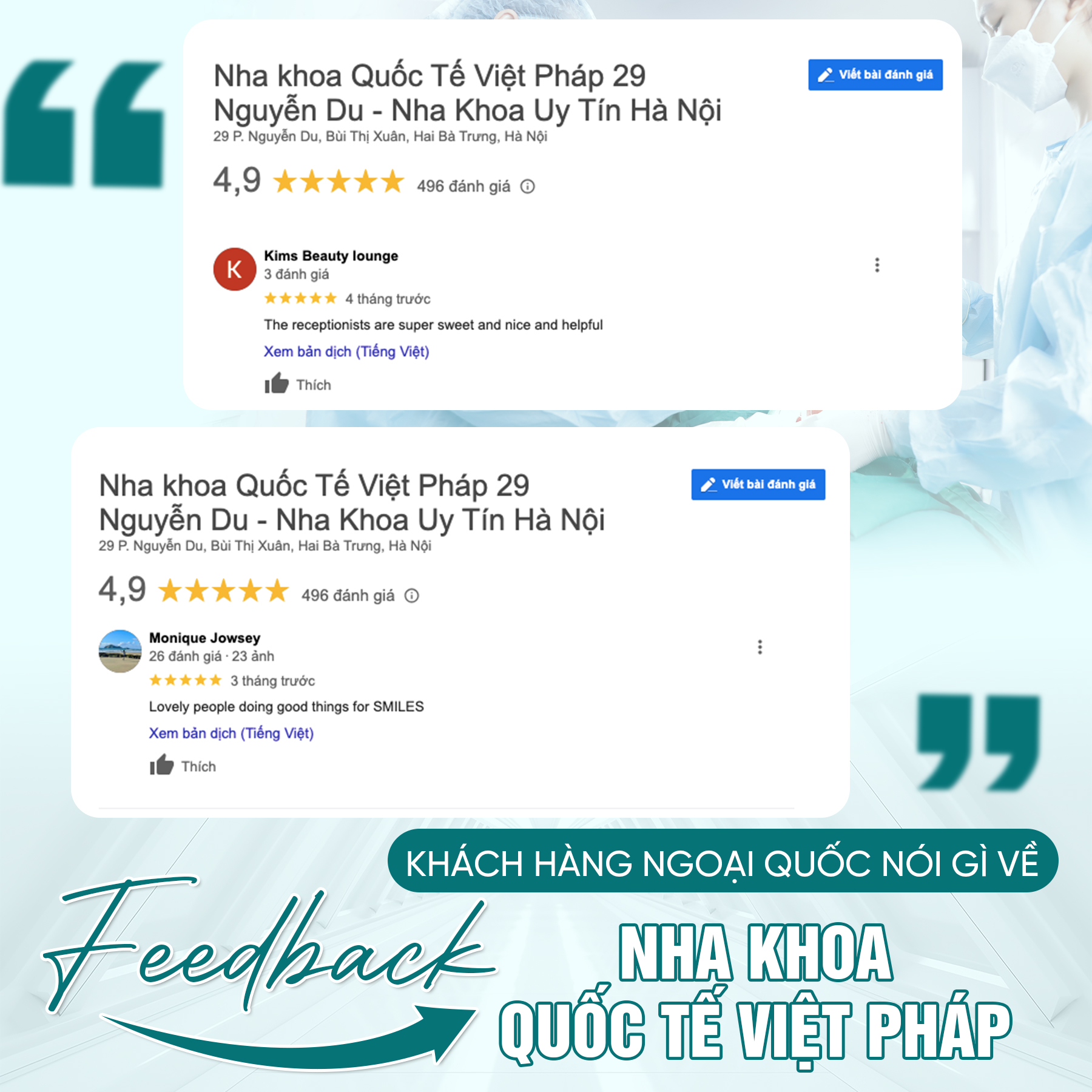 Chia sẻ và đánh giá mà nhiều khách hàng gửi lại sau khi trải nghiệm dịch vụ tại Nha khoa Quốc Tế Việt Pháp