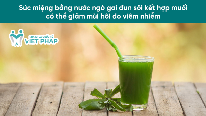 tri hoi mieng sau 1 dem hieu qua 3.3 Súc nước bằng nước ngò gai đun sôi kết hợp muối có thể giảm mùi hôi do viêm nhiễm