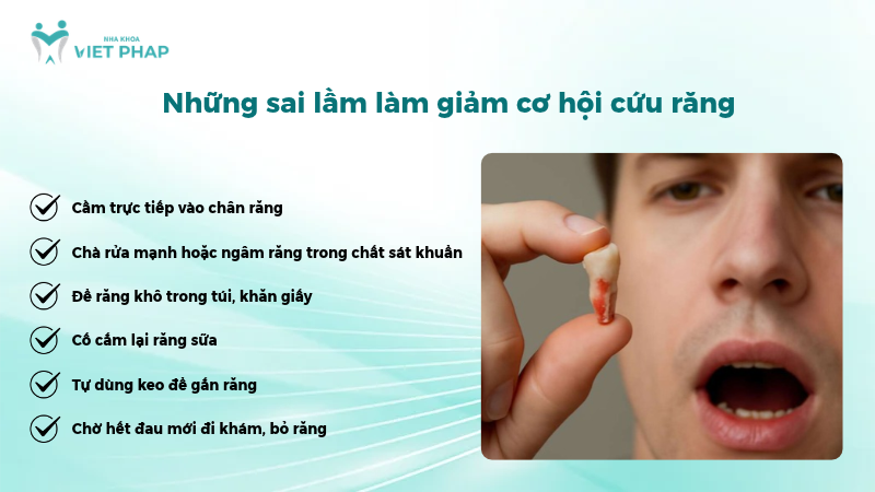 Sáu sai lầm cần tránh khi xử lý răng bị bật khỏi ổ
